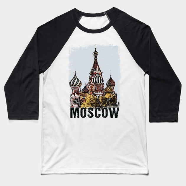 Moscow City Streets Vintage Travel Poster Series grunge edition 06 Baseball T-Shirt by Naumovski